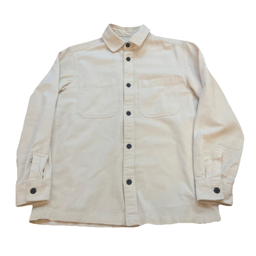 H&M Denim Shirt Jacket Men's Medium Cream Button Up 2 Pockets Tags Removed
